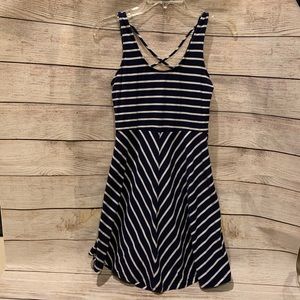 SO Navy White Striped Skater A-Line Dress